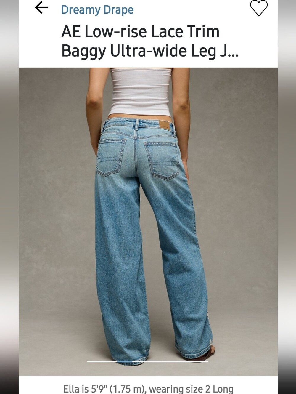 AE DREAMY DRAPE ULTRA WIDE LEG Low Rise Lace Crochet Jeans NEW MSRP $84.95 Sz000 - Picture 4 of 16